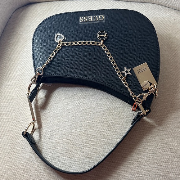 GUESS Black Shoulder Bag with Gold Chain - Picture 8 of 13